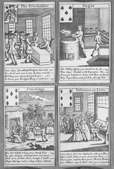 Cartes à jouer représentant des entreprises commerciales actuelles, c.1720 - English School